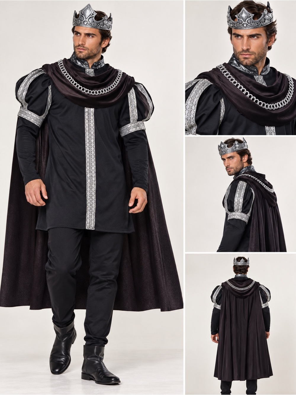 Men’s Medieval King Costume – Black & Silver 👑